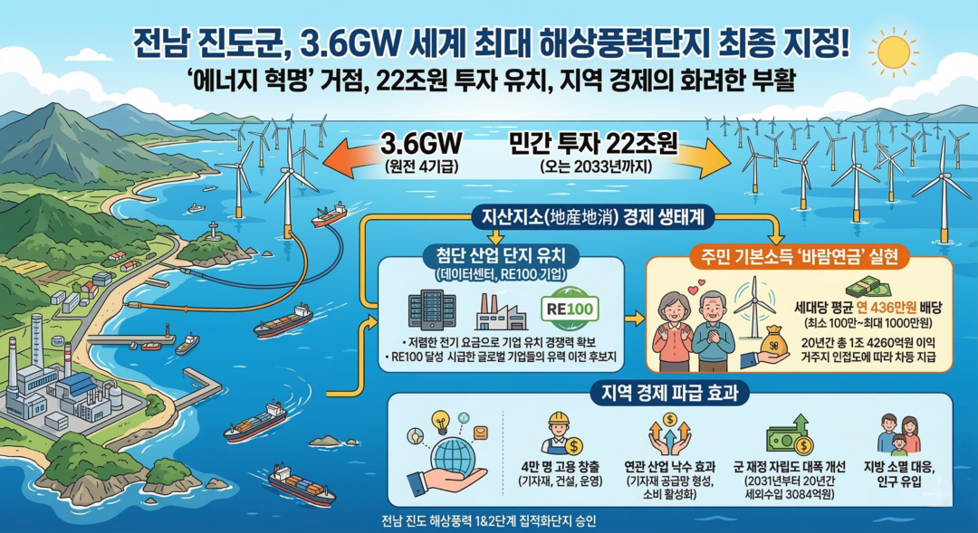 [진도군 22조 잭팟] 3.6GW 해상풍력 집적화단지 지정⸱⸱⸱사상 최대 투자 확보로 '지방 소멸' 막았다
