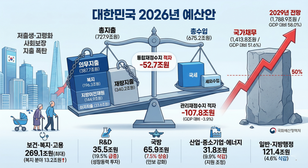 [2026년 나라살림] 적자폭 개선에도 국가채무 1413.8조 돌파⸱⸱⸱'의무지출' 증가