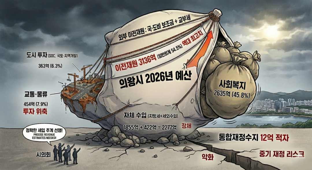 [의왕시 2026 예산분석] ㊤ 6448억 재정, '복지 45%' 압박···자립도의 한계