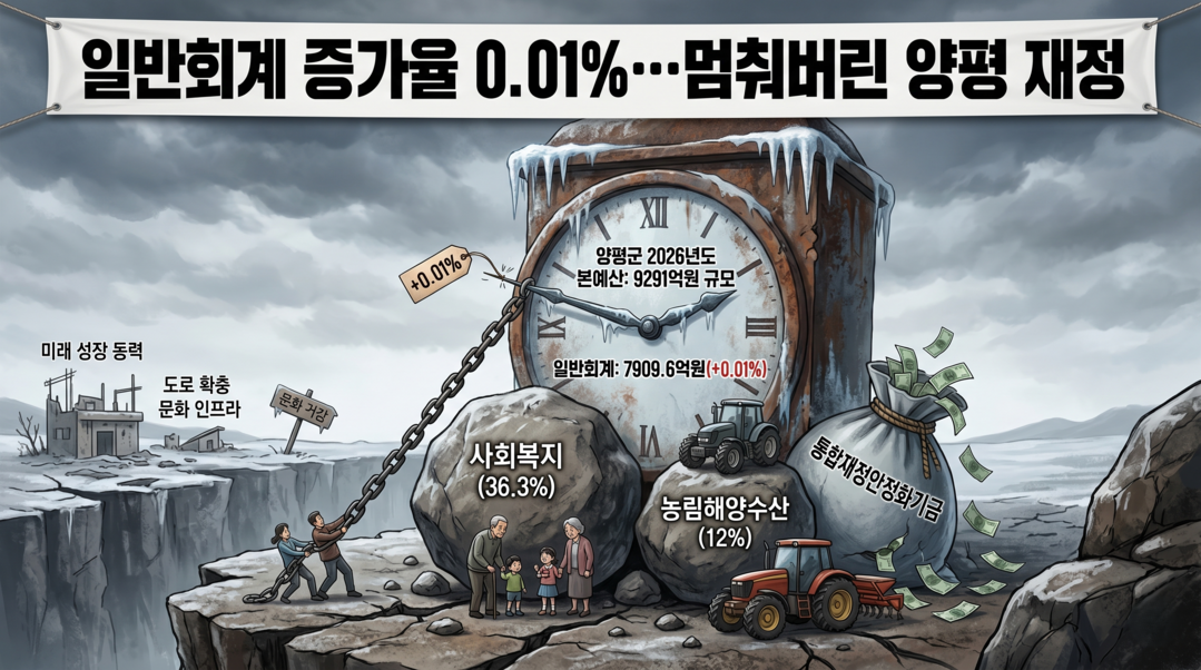 [양평군 2026 예산 분석] 일반회계 '0.01%' 증가 그쳐···긴축 속 '경직성 지출'에 발 묶인 재정