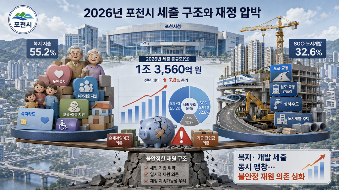 [포천시 2026 예산분석] ㊦ 사회복지·SOC 지출 팽창···순세계잉여금·기금전입이 부른 재정 과부하