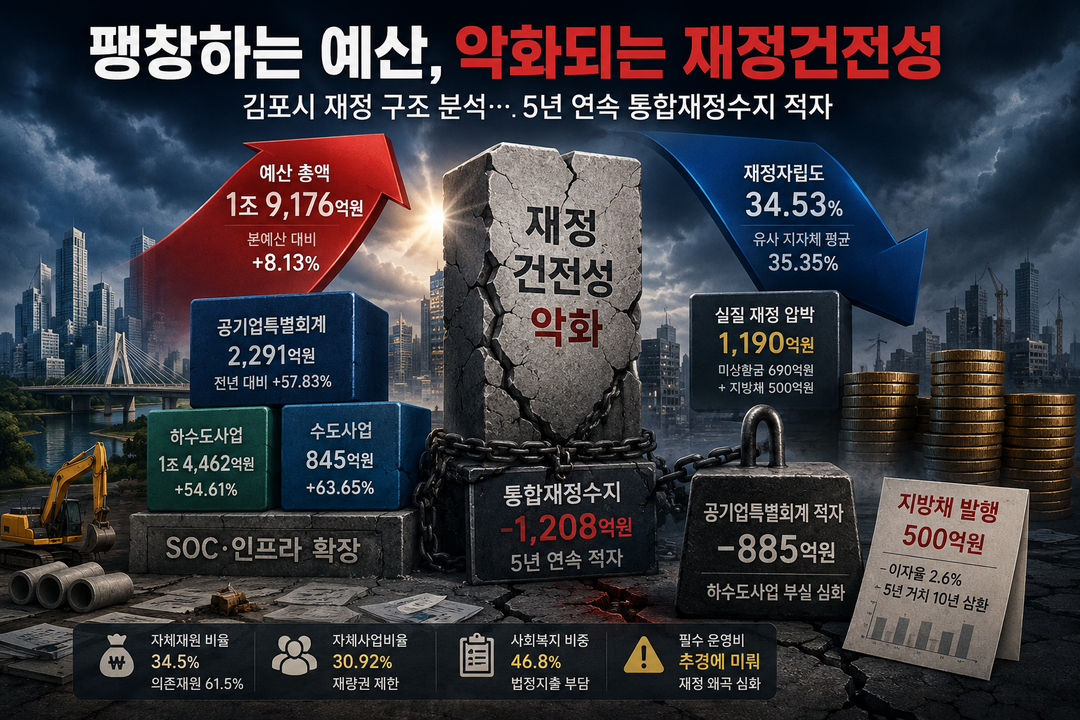[김포시 2026 예산분석] ㊤ 외형만 커진 예산 1조9176억···적자·채무가 키운 '가상' 팽창