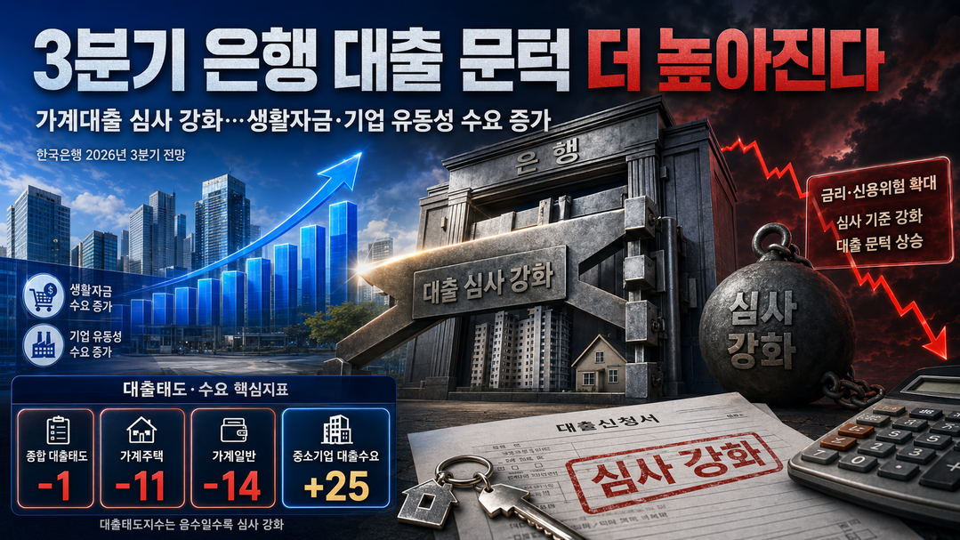 3분기 은행 대출 문턱 더 높아진다···가계 주담대 줄고 기업·신용대출 증가 전망