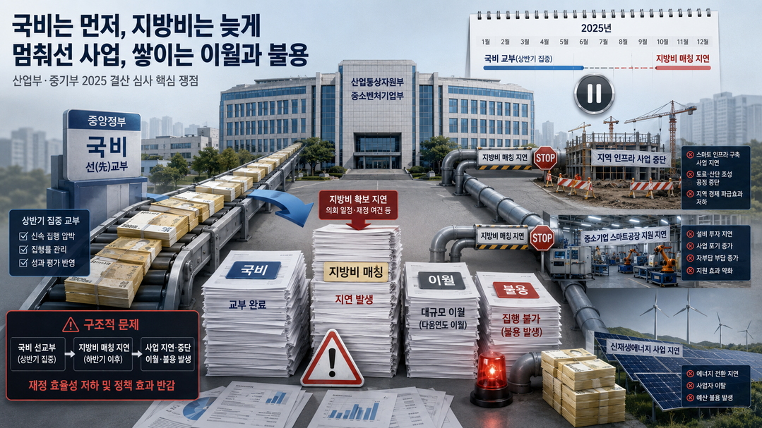 [정부부처 2025년 결산분석 8부작] ⑥ [산업통상자원부·중소벤처기업부] 인프라 국비 일괄 교부의 독단···지방비 매칭 지연 및 이월·불용 악순환