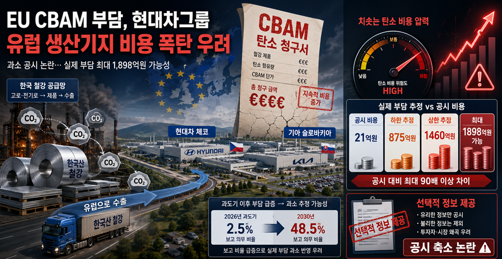 현대차그룹 유럽 공장 'CBAM 폭탄' 우려···공시액 대비 최대 70배 육박